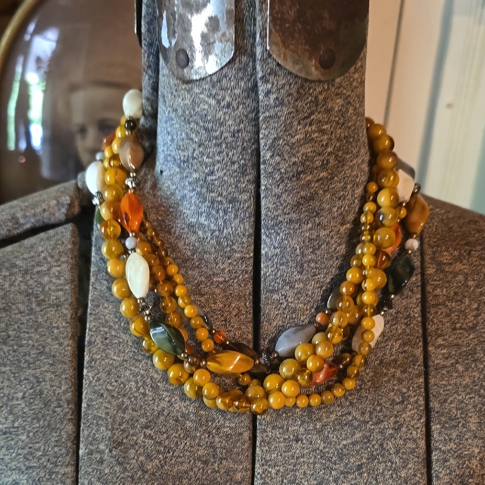 Yellow and Orange Multi-Strand Beaded Necklace